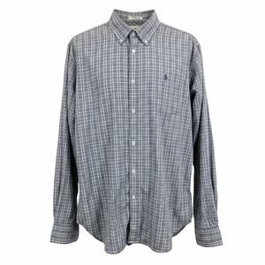 Original Penguin Mens L Heritage Slim Fit Plaid Button Down Shirt Stretch Gray